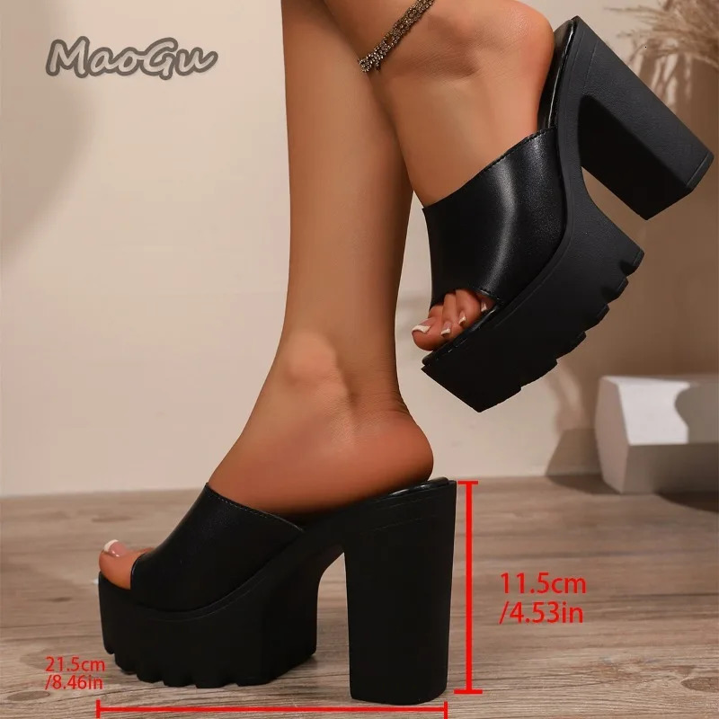 Pu Leather Black High Heel Mule Slippers for Women Platform Wedges Peep Toe y Sole Casual Fashion Shoes Ladies Sexy Slides 260208