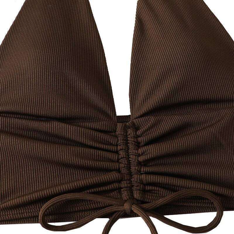 Sexy High Waist Bikini Shorts 2024 Women Swimsuit Two Piece Swimwear Female Bikinis Set Brown Bathing Suits Brazilian Biquini C260207