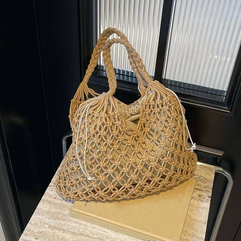 Summer Handmade Knitted Boho Shoulder Bag Large Woven Tote Beach Hollow out Women Handbags Stylish Shopping Carrier C260207