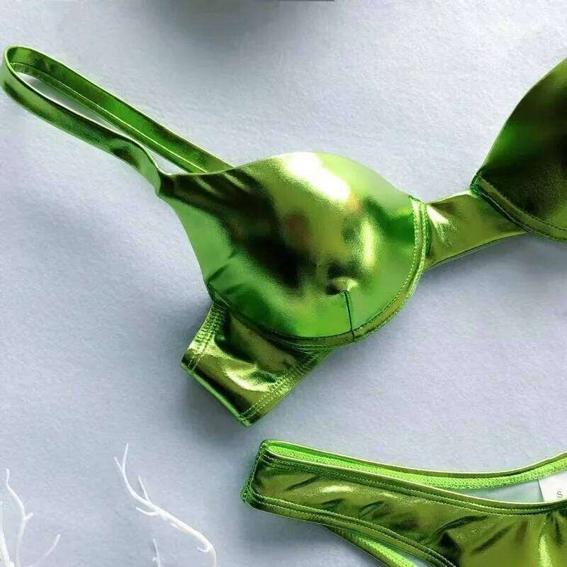 metallic push up micro bikinis sets padded bra bathing suit beach wear women sexy thong bikini reflective shinny swimsuits C260207