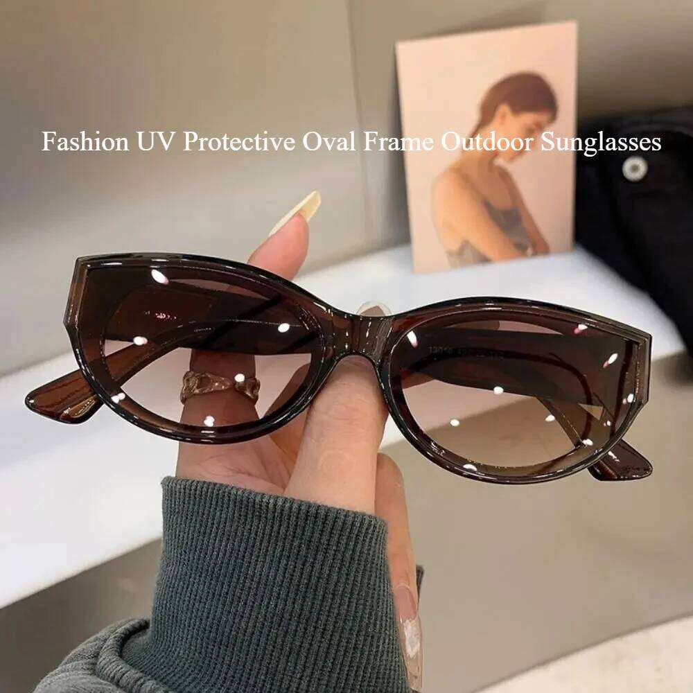 1PC Retro Sunglasses Oval Frame Travel Goggle UV Protective Black Shades Eyewear Daily Wear Sunglasses Y260207