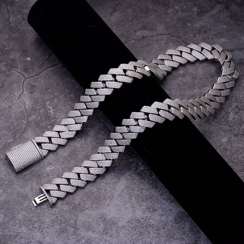20mm Iced Out Pass Vvs Moissanite Diamond Tester Bling Cuban Link Chain Necklace 925 Sterling Silver Men Hip Hop Cuban Link Chain
