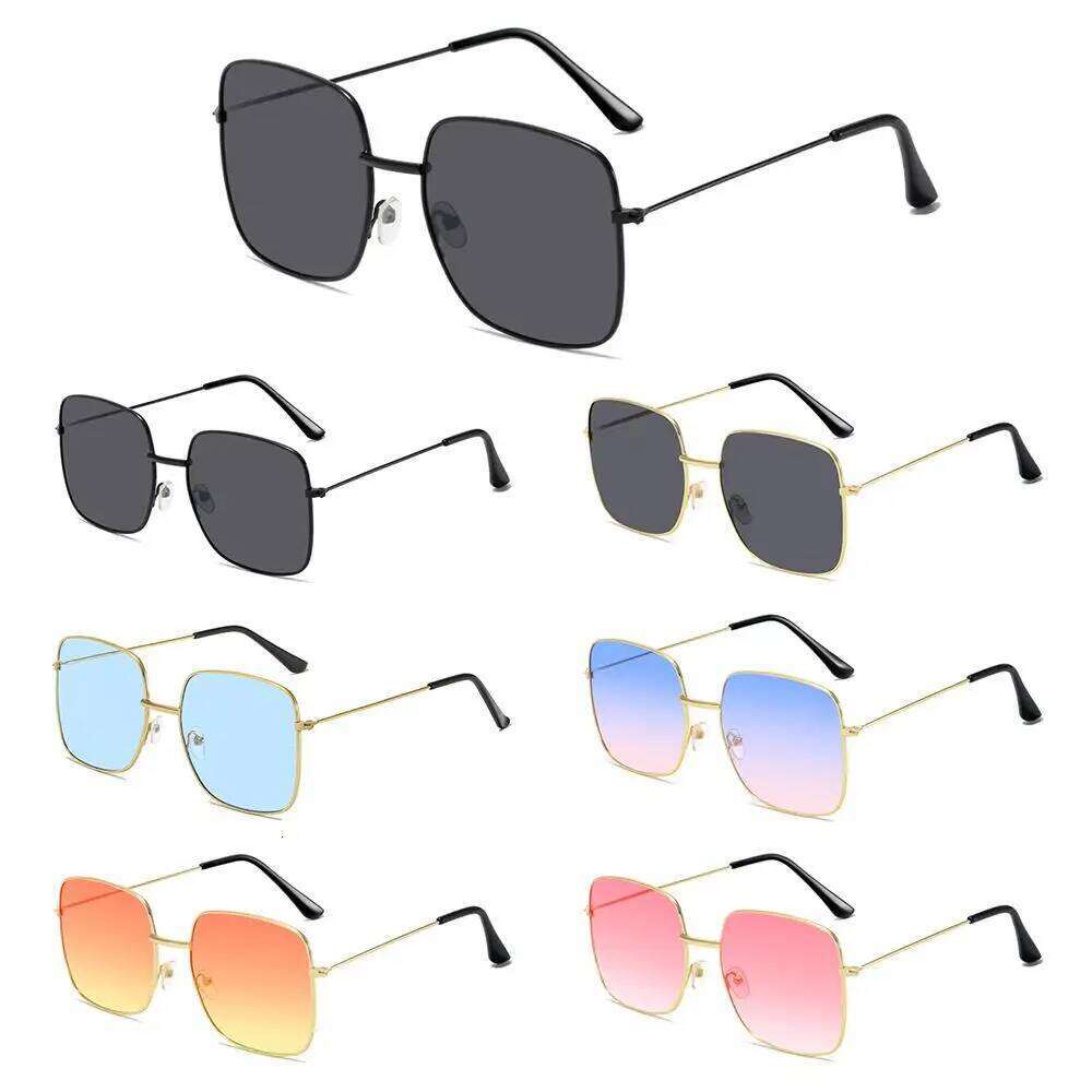 Retro Versatile Metal Square Sunglasses Large Frame Korean Style Ocean Lens Shades UV Protection Sun Glasses for Women & Men Y260207