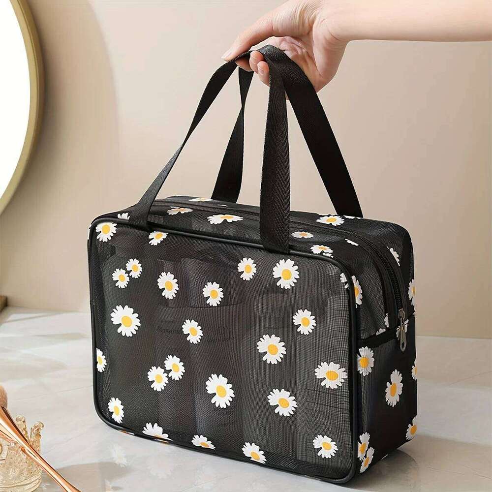Gauze makeup Small daisies beach toiletry Travel women's simple storage Go out tote bag Y260206