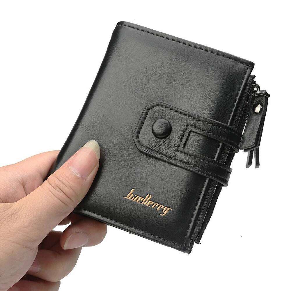 Baellerry Men's Short PU Wallet with Snap Button & Alloy Zippers Multi - Card Slots Compact Bifold Purse for Daily Use Y260206
