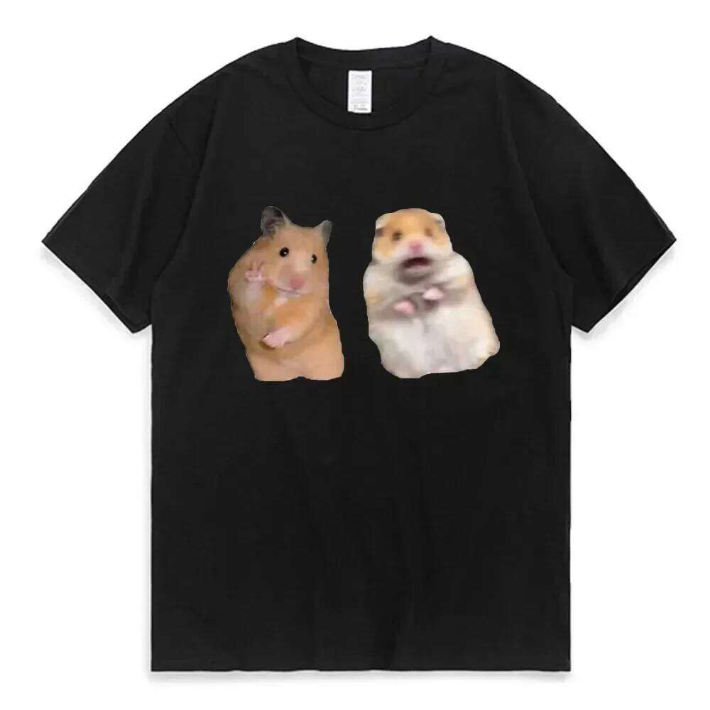 Funny Peace Sign and Screaming Hamster T-Shirt Lovers Gift Rodent Cavy Tee Shirts Summer Short Sleeve TShirt Aesthetic Clothes C260207