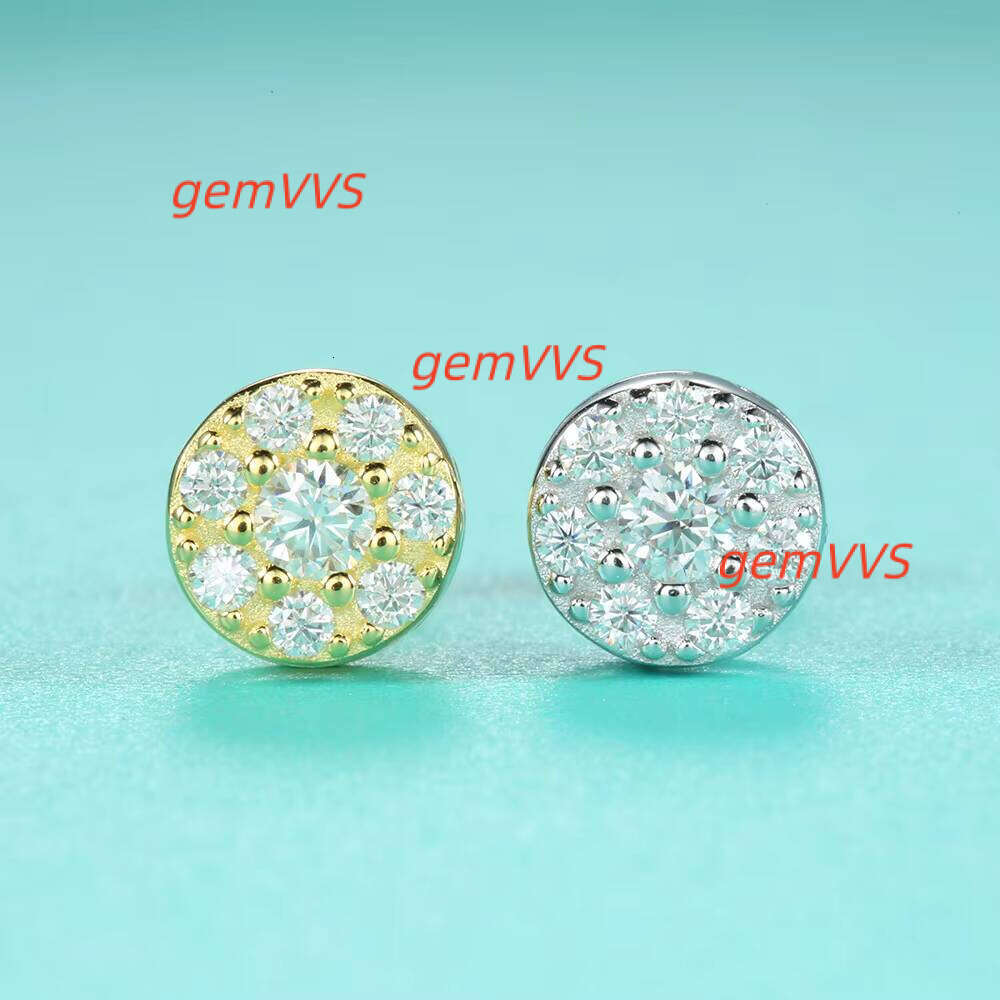 925 Sterling Silver Round Moissanite Stud Earrings High Quality Fashion Style Sparkling Rapper Jewelry