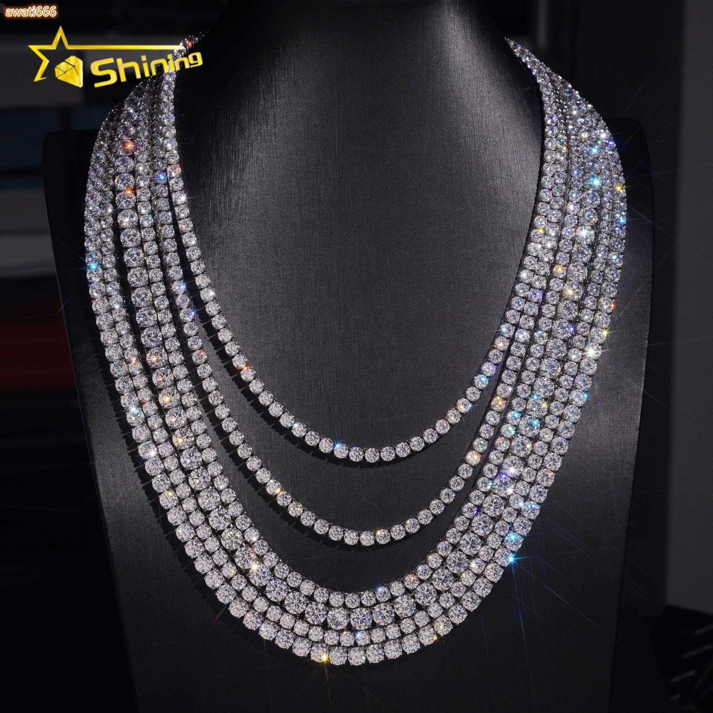 Fashion Jewelry Hip Hop Style 5A Moissanite Cuban Moissanite VVS 3mm 4mm 5mm 6mm Stainless Steel Tennis Chain