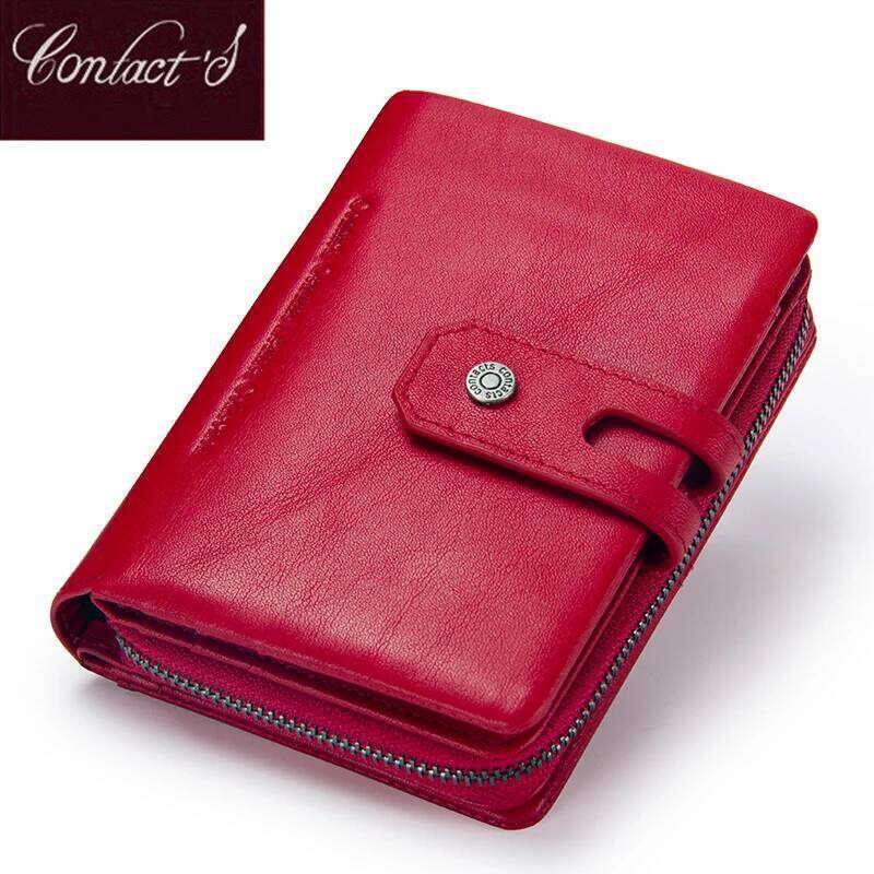 Contact'S Genuine Leather Short Wallet Fashion Small Coin Purse Zipper Hasp Card Holder Wallets for Women Portfel Damski Y260206