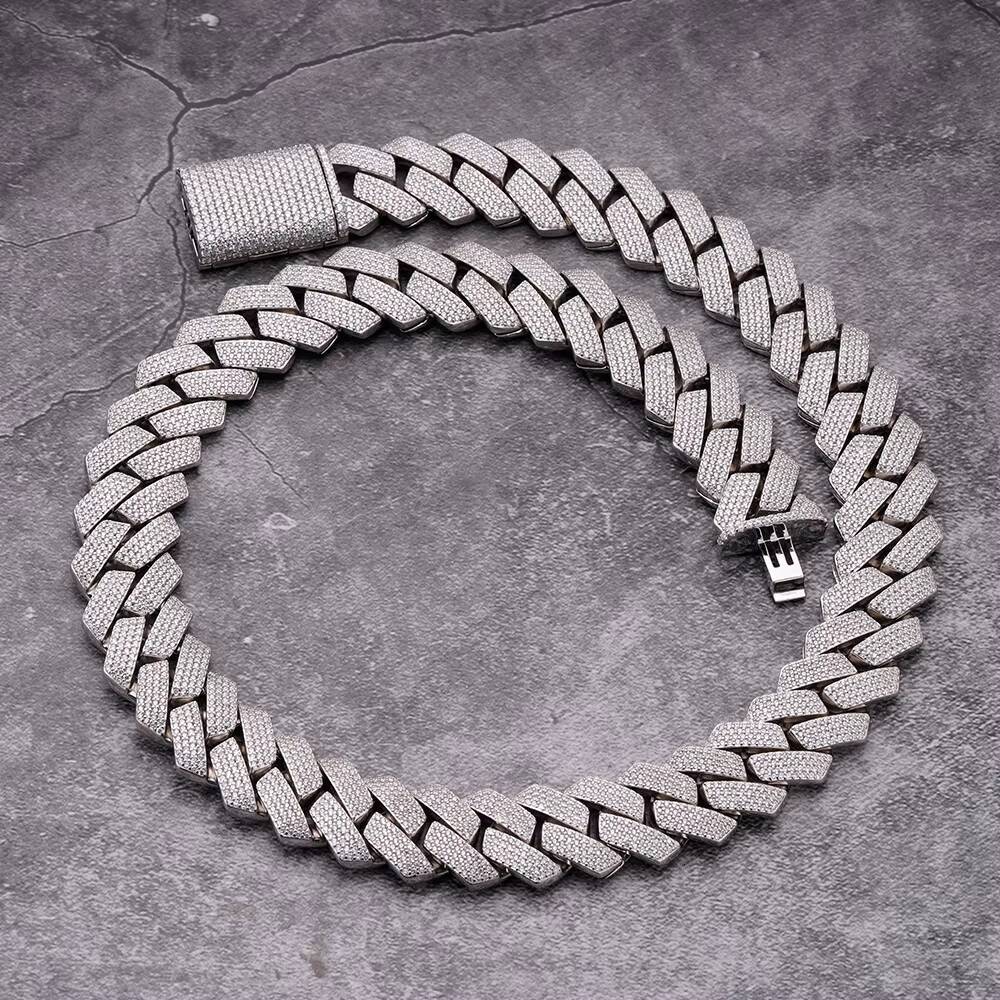 20mm Iced Out Pass Vvs Moissanite Diamond Tester Bling Cuban Link Chain Necklace 925 Sterling Silver Men Hip Hop Cuban Link Chain