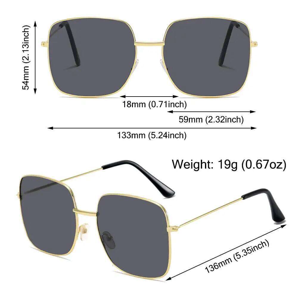 Retro Versatile Metal Square Sunglasses Large Frame Korean Style Ocean Lens Shades UV Protection Sun Glasses for Women & Men Y260207
