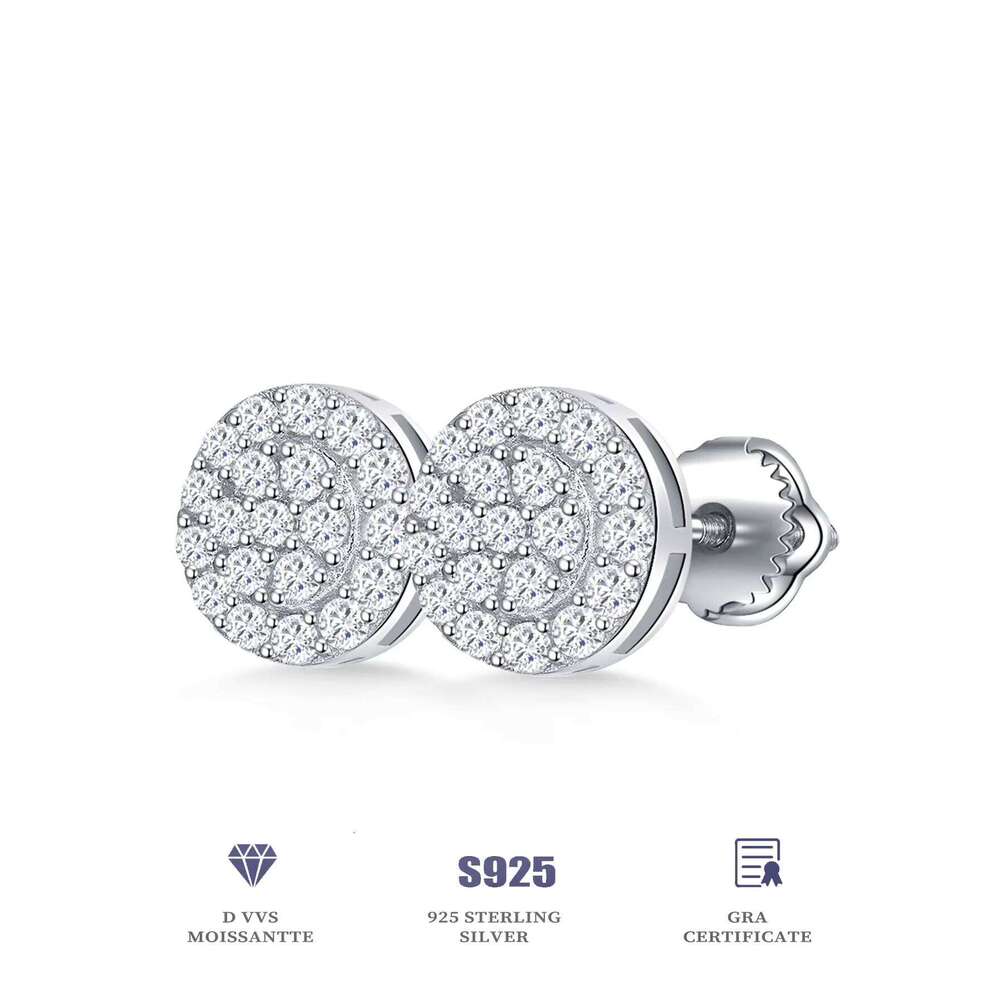 Guangzhou Luxury Rhodium S925 Sterling Silver Fine Lab Grown Diamond VVS Moissanite Custom Round Women Stud Earrings