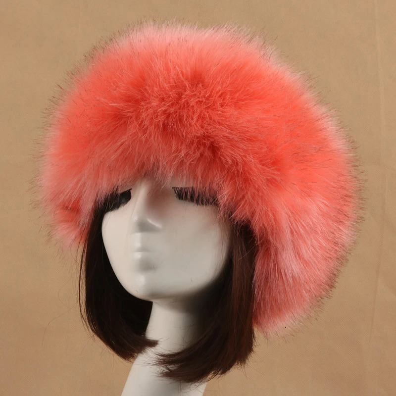 Winter Outdoor Thick Furry Hairband Faux Fur Plush Empty Top Women Beanie Hats Russian Caps Female Elegant Cold-Proof Snow Caps 260202