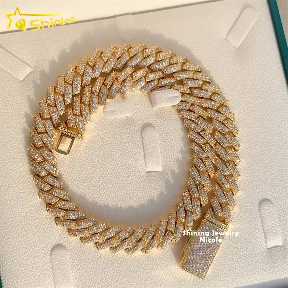 Hip Hop 15MM 925 Sterling Silver Miami VVS Moissanite Cuban Link Necklace Iced Out Cuban Chain