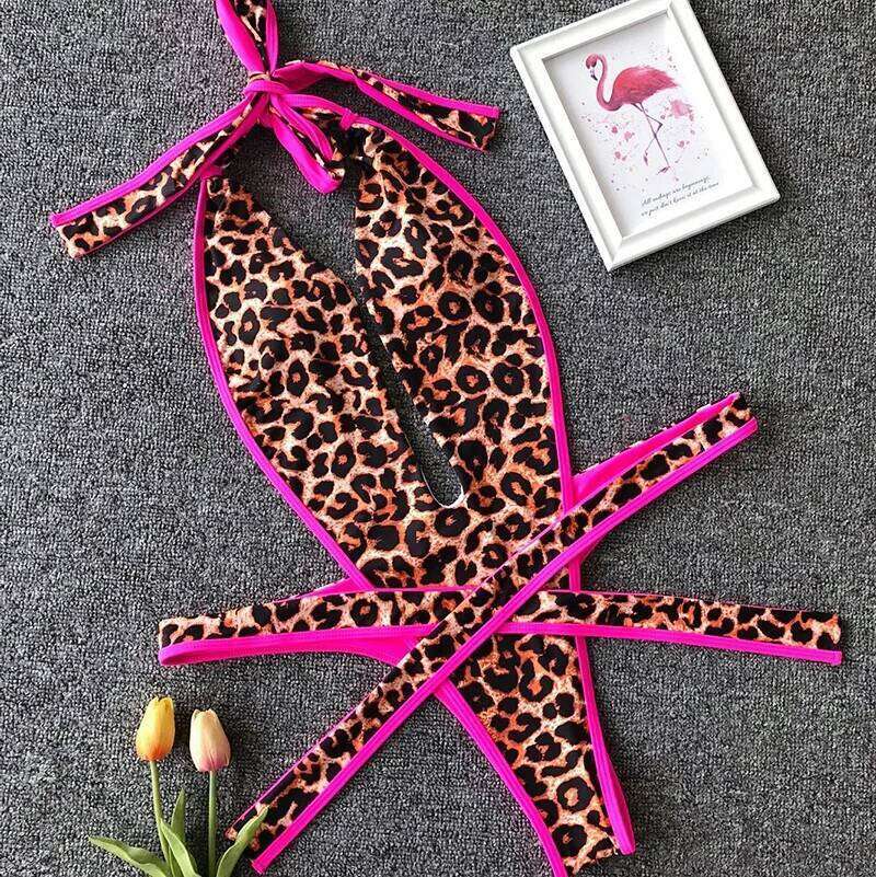 Sexy One Piece Swimsuit Thong Monokini Swimwear Women 2023 New Backless Cut Out Halter Bandage V Neck Plunging Bathing Suit C260207