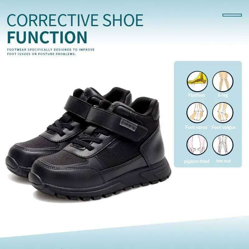 Princepard Orthopedic Sneakers for Kids & Toddlers High Top Black School Shoes with Arch And Ankle Support Corrective Casual H260207