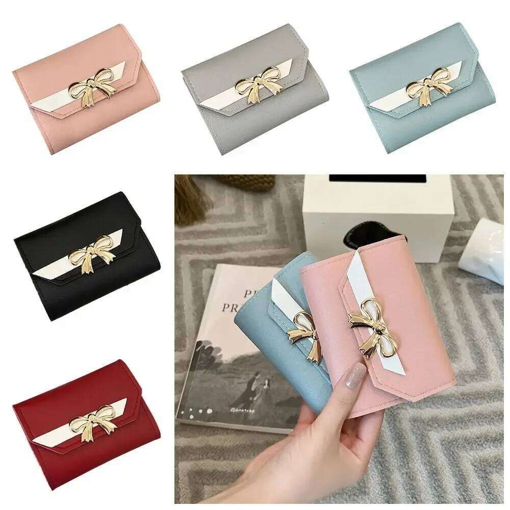 New PU Leather Women Wallet Foldable Small Short Coin Purses Bow Clutch Bag Ladies Y260206