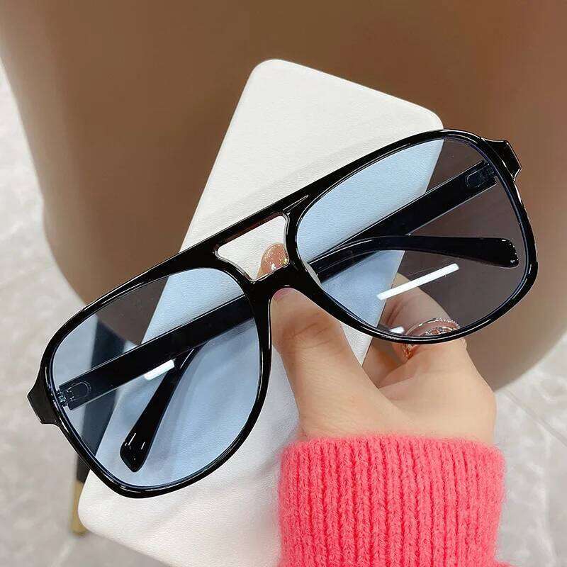 2025 Double Bridge Square Women Sunglasses Vintage Brand Big Frame Sunglass Shades UV400 Women's Black Yellow Sun Glasses Y260207