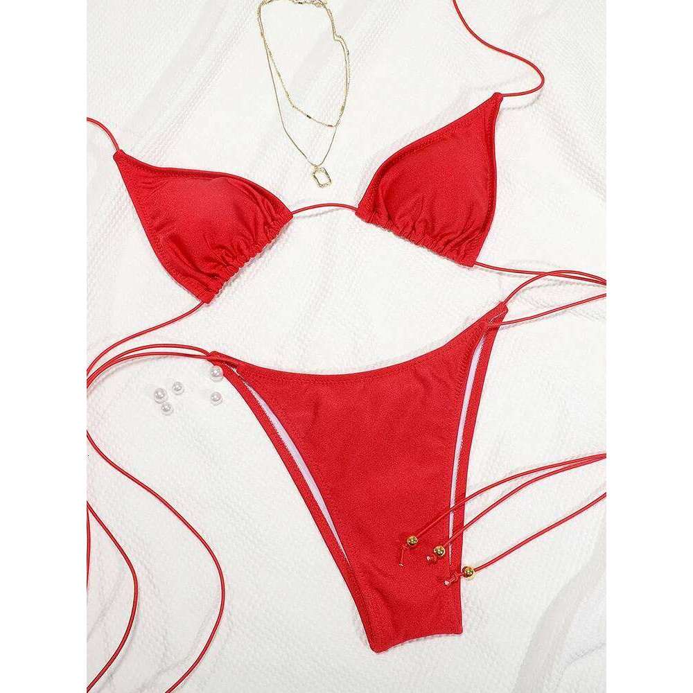Miyouj New Bikini Triangle Swimwear Leopard Two Piece Suit Solid Color Bathsuit Sexy Swimsuits High Cut Bathwear Bandage Biquini C260207