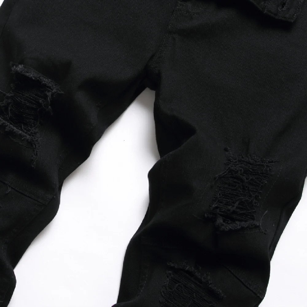 Men Black Stretch Skinny Fit Pencil Jeans Trousers Knee Ripped Distressed Motorcycle Biker Jeans Pants For Mens 260122