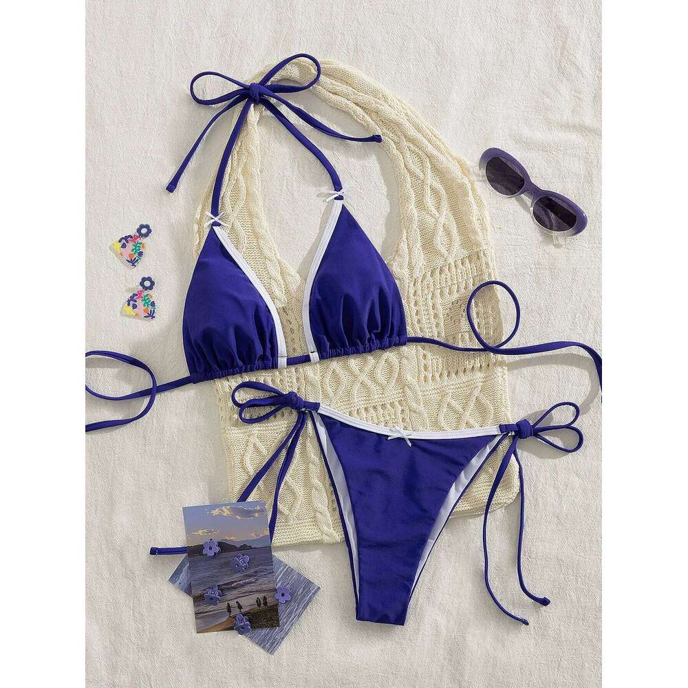 2025 New Sexy Two-piece Bikini Set Women Halter Swimsuit Backless Swimwear Summer Tight Push Up Beachwear Brazilian Bathing Suit C260207