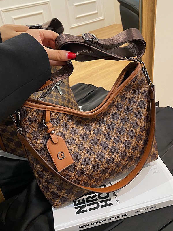 Large capacity single shoulder bag, new retro printed casual commuter underarm bag, versatile fashionable tote bag, simple luxury handbag, casual shop