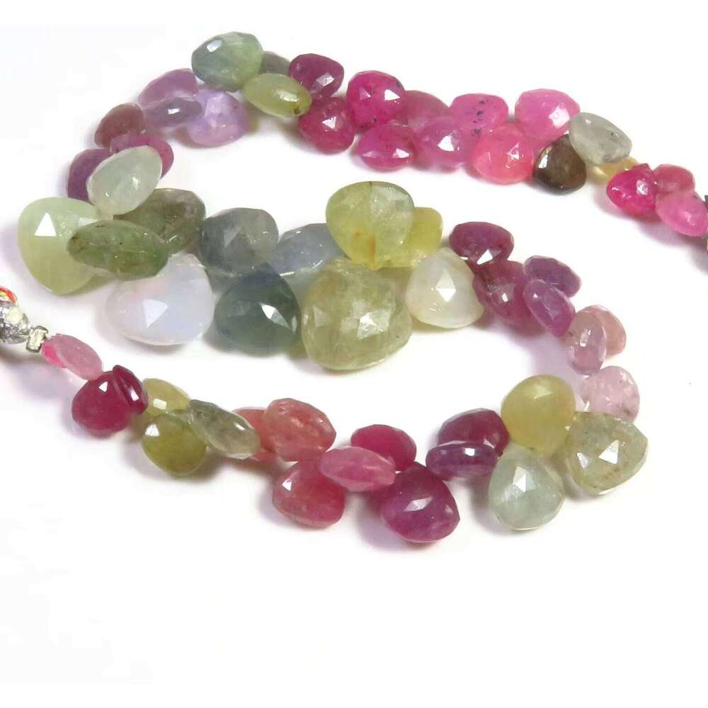 Natural Multi Sapphire Gems Beads 8 Strand 5-11Mm 120Cts Heart Faceted Cut High Quality Loose Gemstones For Pendant/Necklace