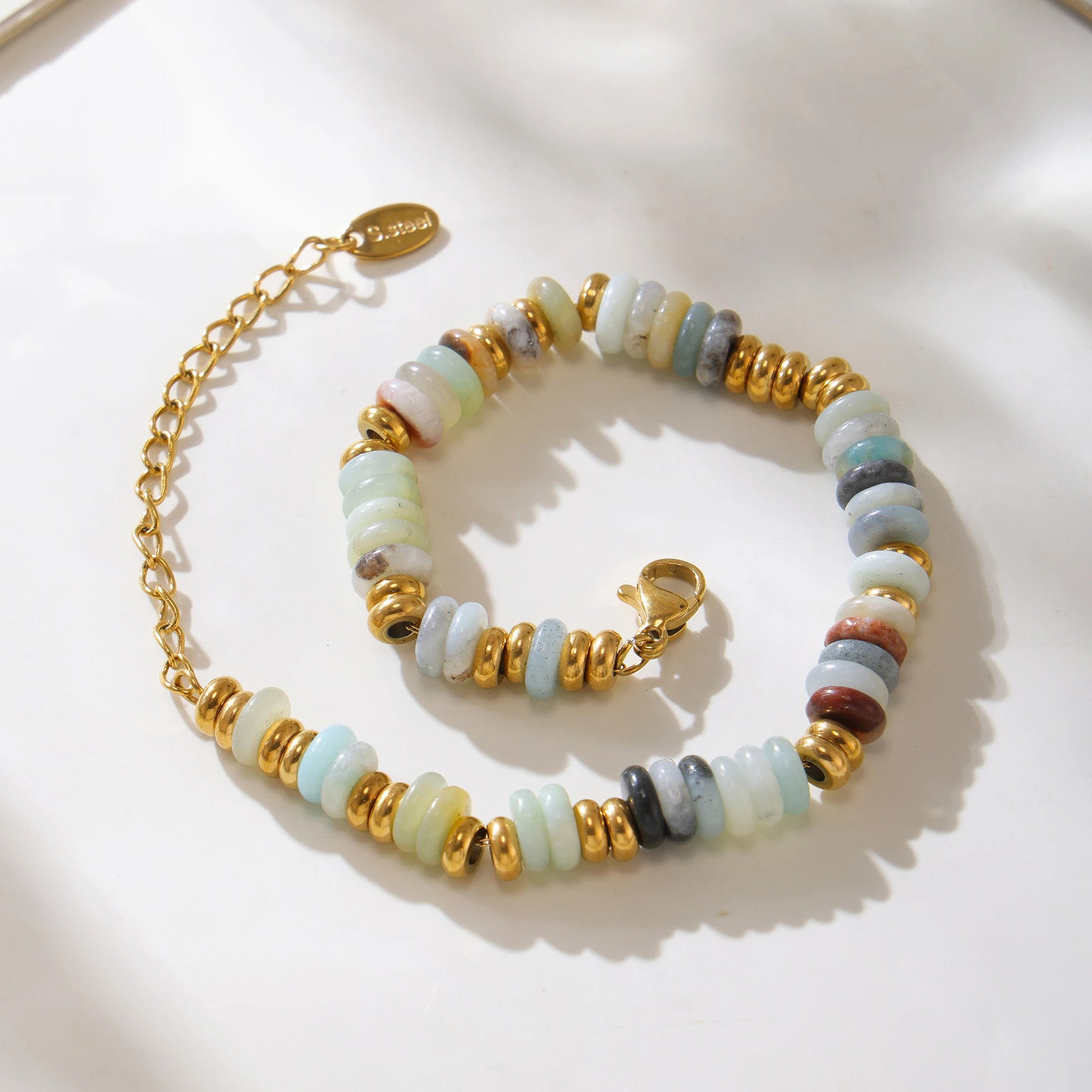 Fashion Multicolor Natural Stone Bracelet Womens Stainless Steel Gold Plated Handmade Beaded Bangle Female Trend Jewelry Gift 260202