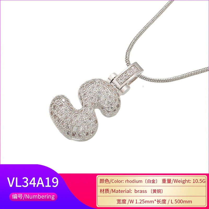 ZHUKOU 125x500mm Fat and lovely crystal brass silver color letter necklace for women friends birthday gift model VL34 260124