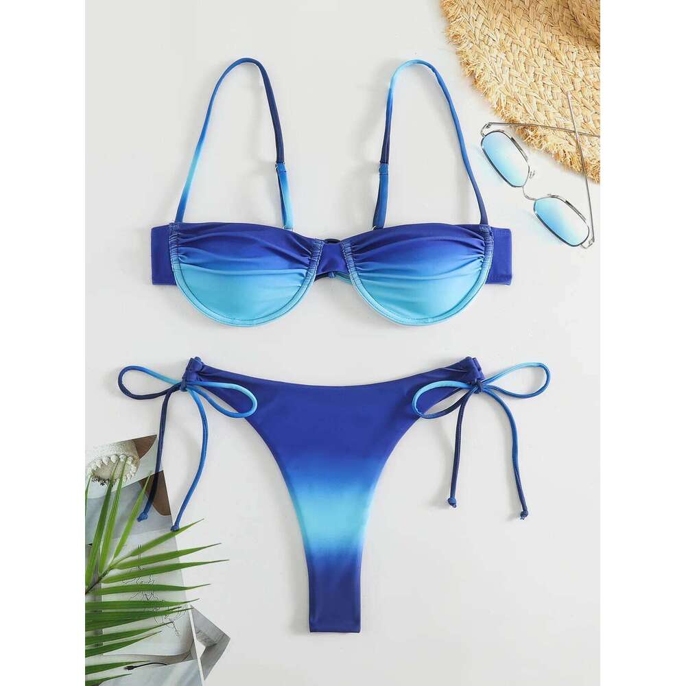 sexy dye print push up bikinis sets two pieces side tie swimsuit thong Swimwear Biquini conjunto de bikini tankini beachwear C260207
