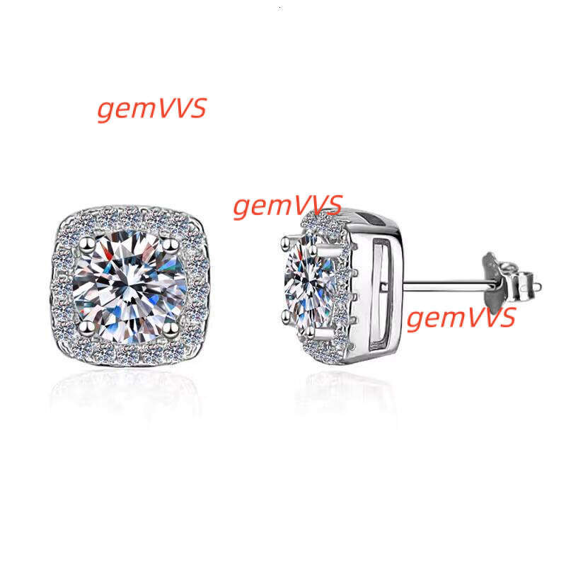 Fine Jewel Ladies Women's Diamond Geometric Square Fashion Sterling Silver S925 Jewelry Gift Vvs1 Moissanite Stud Earrings