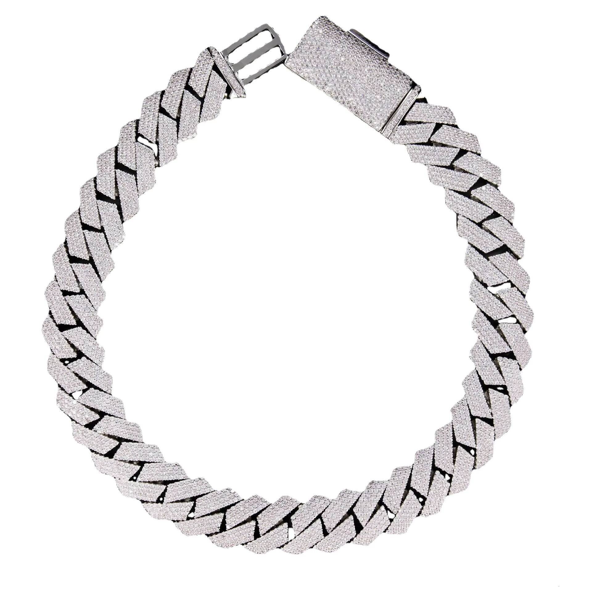 Customized 20mm 3Rows Moissanite Diamond Iced Out Miami Cuban Link Chain Bracelet 925 Sterling Silver Hip Hop Jewelry Necklace