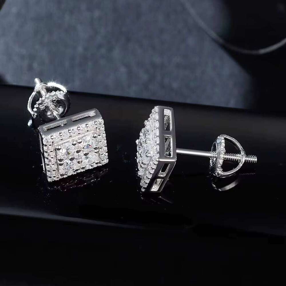 Aivenchy Rhodium Plated VVS Moissanite Fine Square Lab Grown Diamond S925 Sterling Silver Jewelry Women Stud Earrings