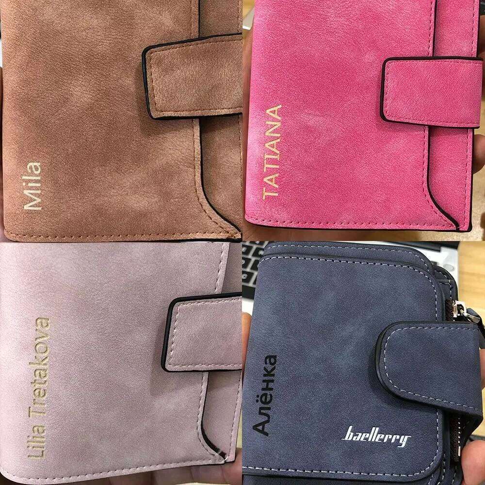 Name Engraving New Women Short Wallets High Quality Card Bags Zipper Woman Purses Coin Pocket Photo Holder For Girls Y260206