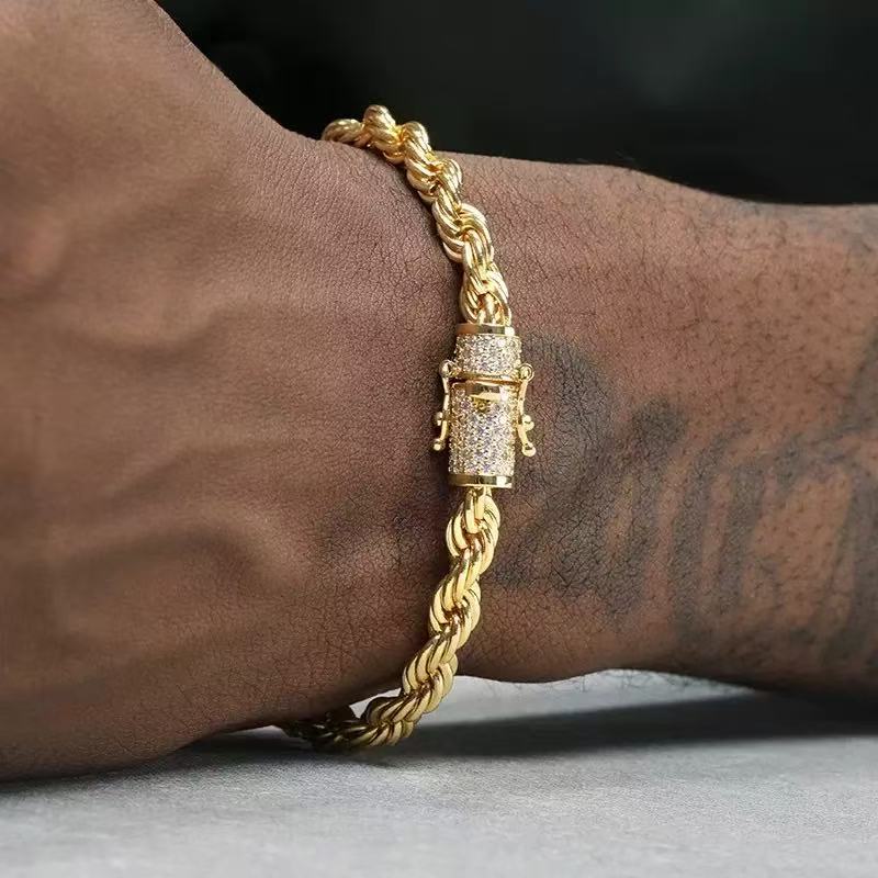 6mm Hip-Hop Rope 925 Silver Twisted Gold-Plated Ice Clasp VVS Moissanite Cuban Chain