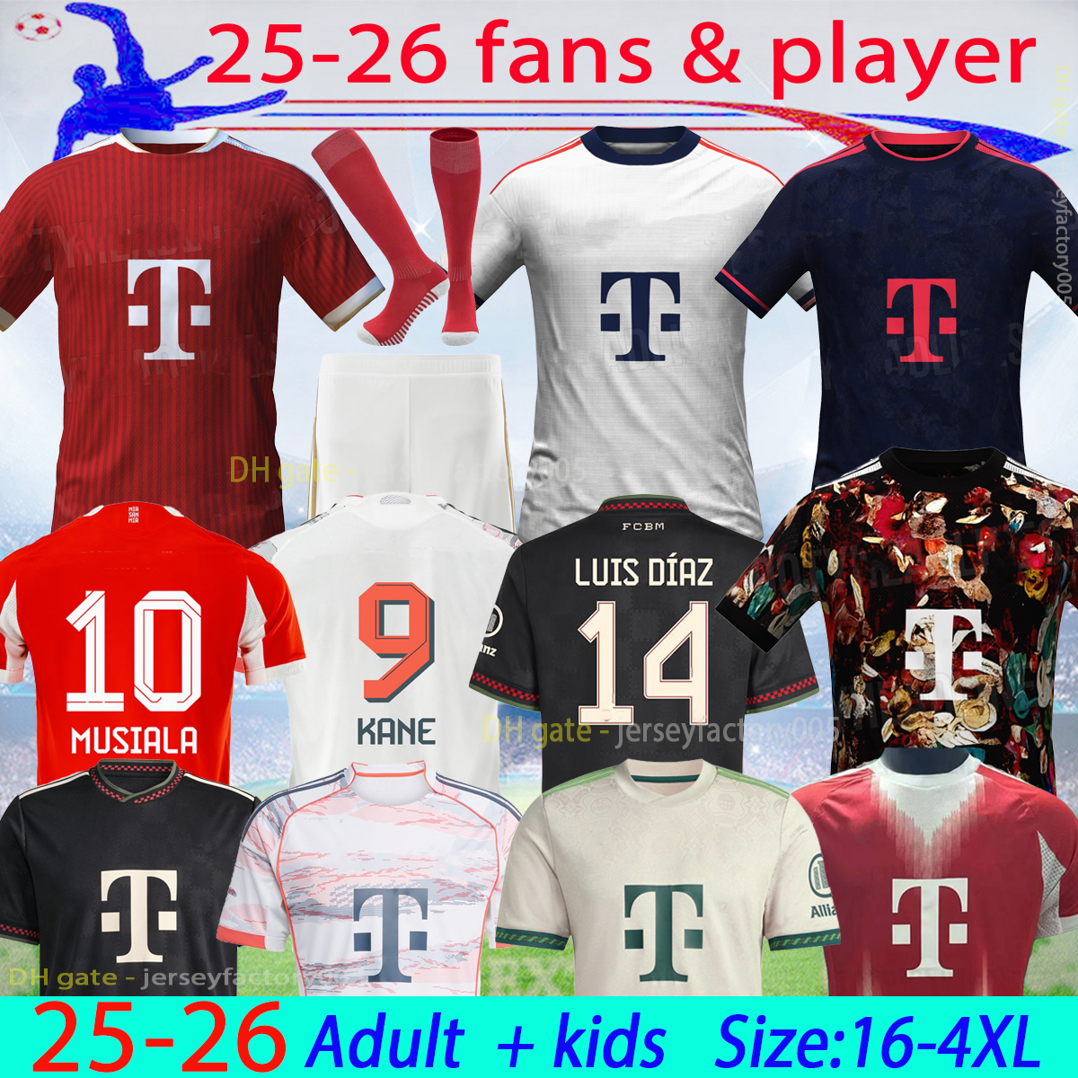 26 27 Player version BAYERNS 125th Soccer jersey man LUIS DIAZ KANE MUSIALA kit SANE COMAN GNABRY DAVIES MULLER 2026 away kids kit Football shirt 16-4XL