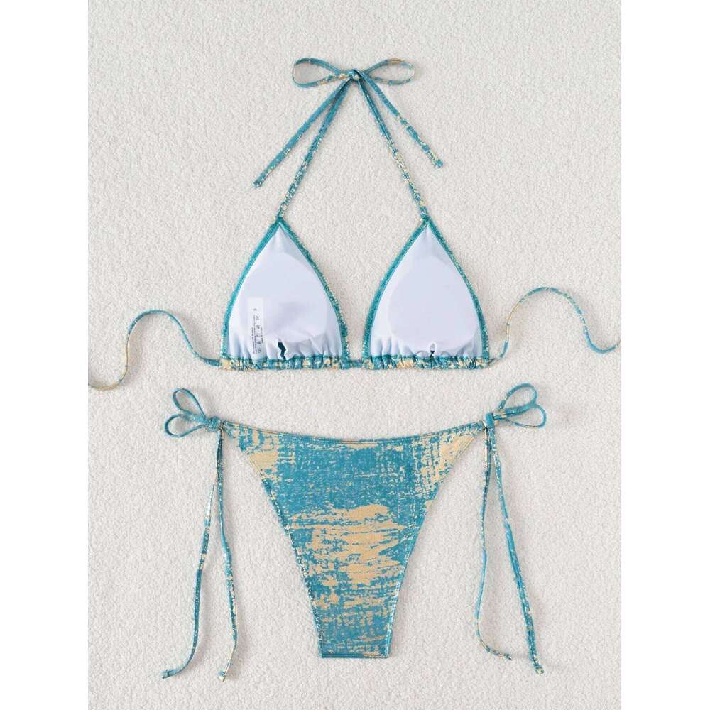 DEKA Sexy Gold Halter Bikinis Sets Lace-Up Triangle Tie Side Bikini Swimsuit Women Swimwear Brazilian Female Bathing Suits C260207