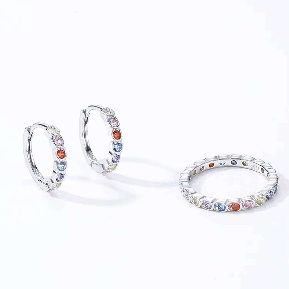 CZ Colorful Zircon Earrings Rainbow Diamond 925 Silver Women's Boutique Jewelry