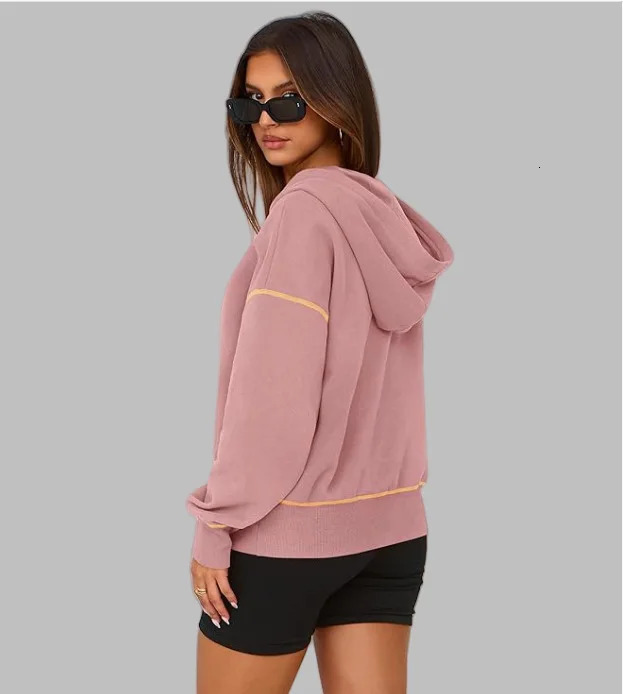 2026 Womens Fashion Basic Casual Versatile Comfortable Long Sleeve Pullover Half Zipper Distressed Hooded Sweatshirt Women 260126