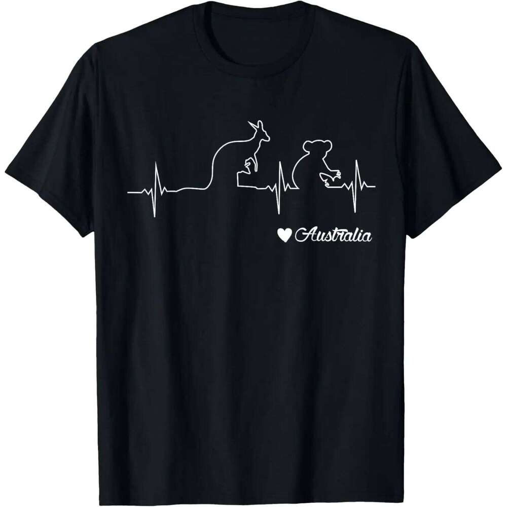 Australia Kangaroo and Koala Draw Heartbeat Illustration T-Shirt Custom Printed Graphic T Shirts Funny Shirt Streetwear Camisas C260207
