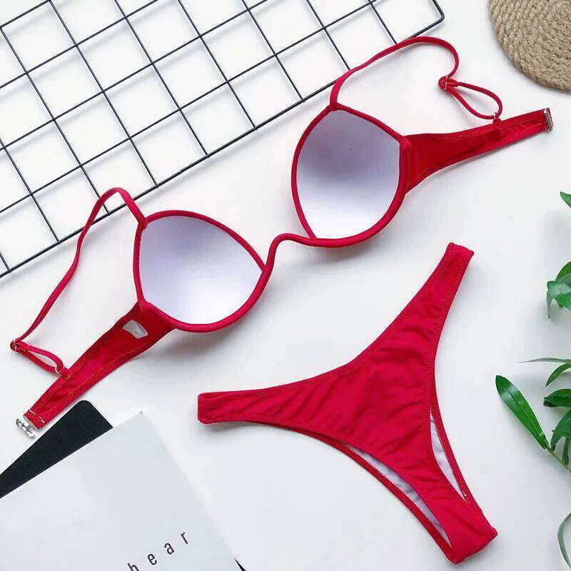 2025 Sexy Red Push Up Sets Ladies Swimwear Underwired Swimsuits Women High Leg Cut Bathers Biquinis Bikinis Femenino C260207