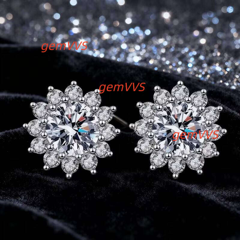 Luxury S925 Sterling Silver Sunflower Vvs D Color Moissanite Earrings For Women Wedding Jewelry