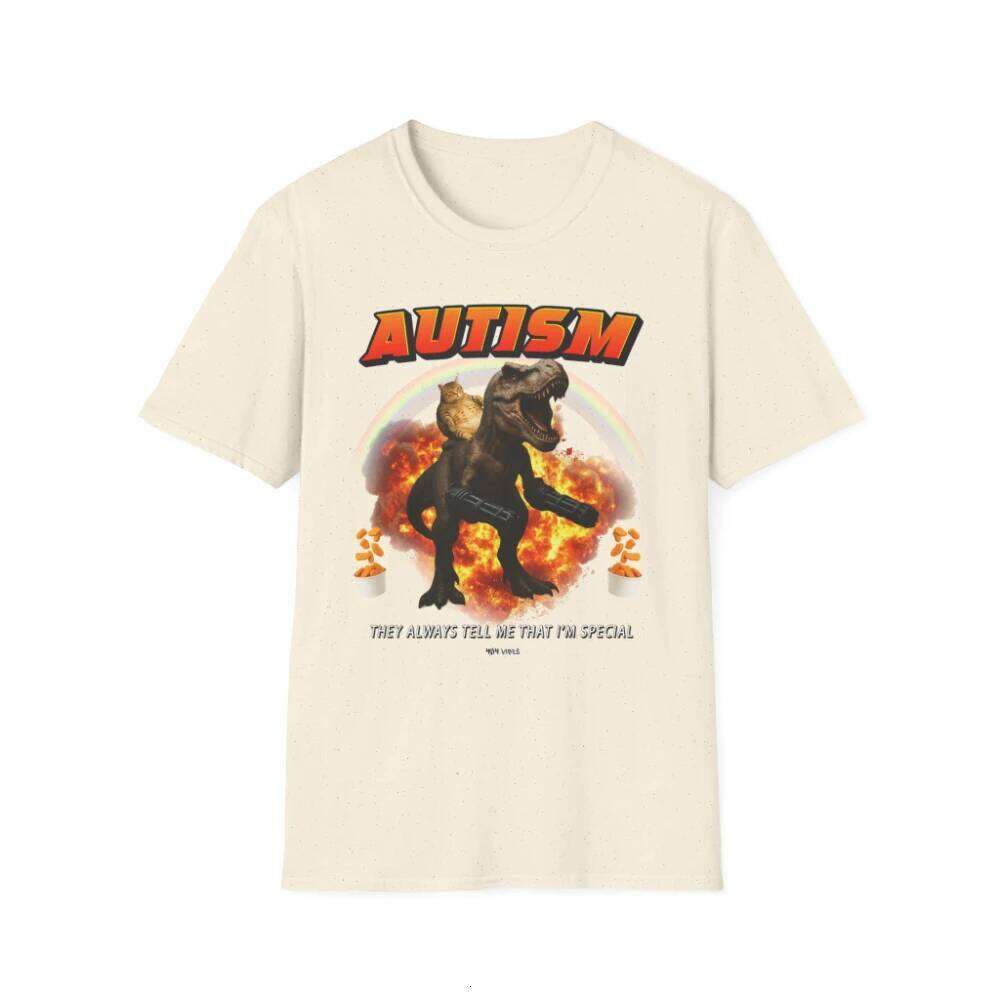 Funny Autism T-Shirt T-Rex Cat Meme Neurodiversity Pride Clothing Graphic Short Sleeve Shirt Unisex Men Women All-Season C260207