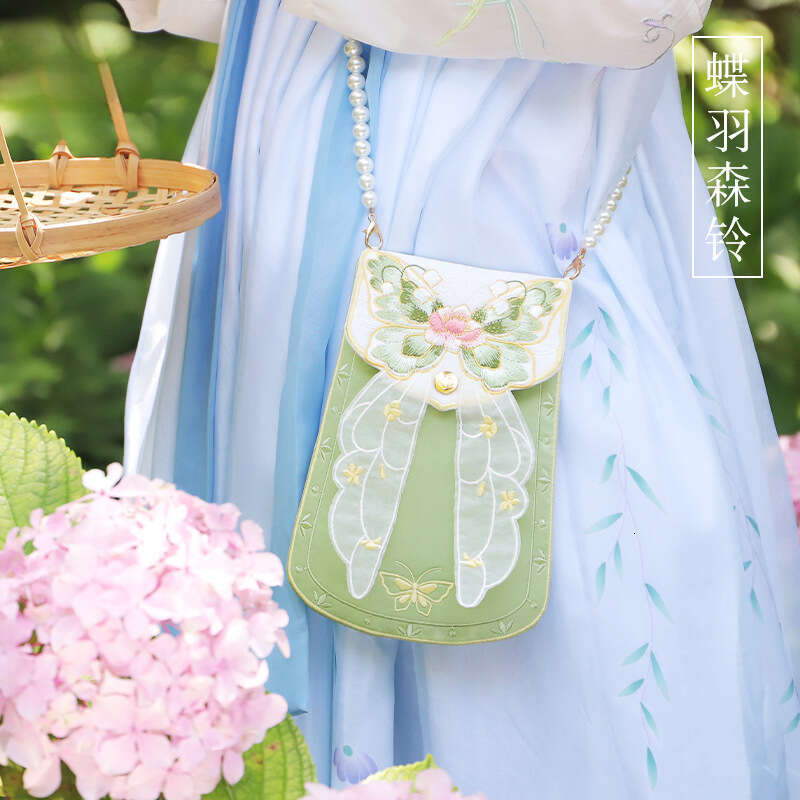 Li Hanfu Accessories Ancient Crossbody Embroidered Butterfly National Style Fairy Pearl Chain Square Bag Evergwish