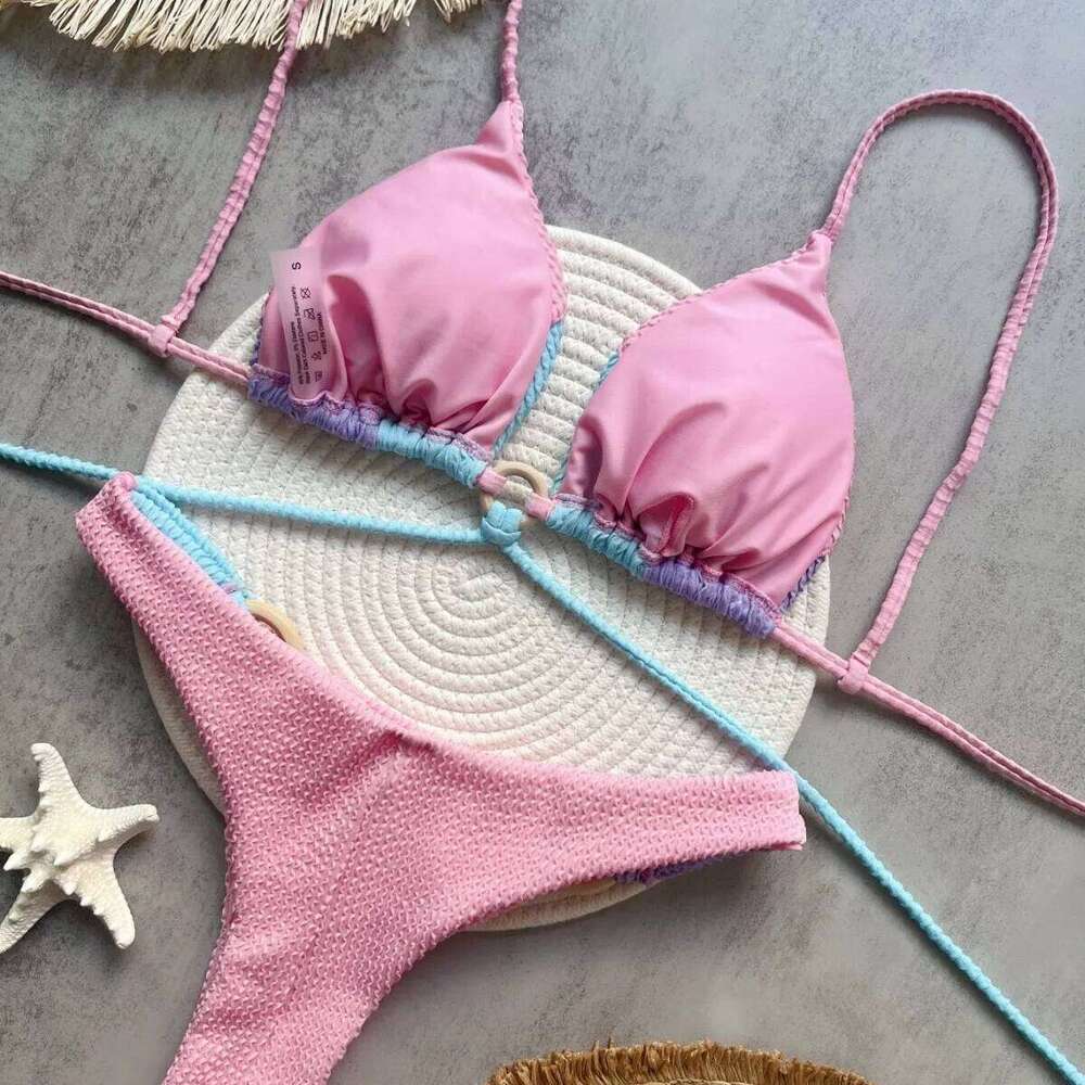2025 Women's Swimming Suit Spliced New Solid Color Bikini Split Swimsuit C260207