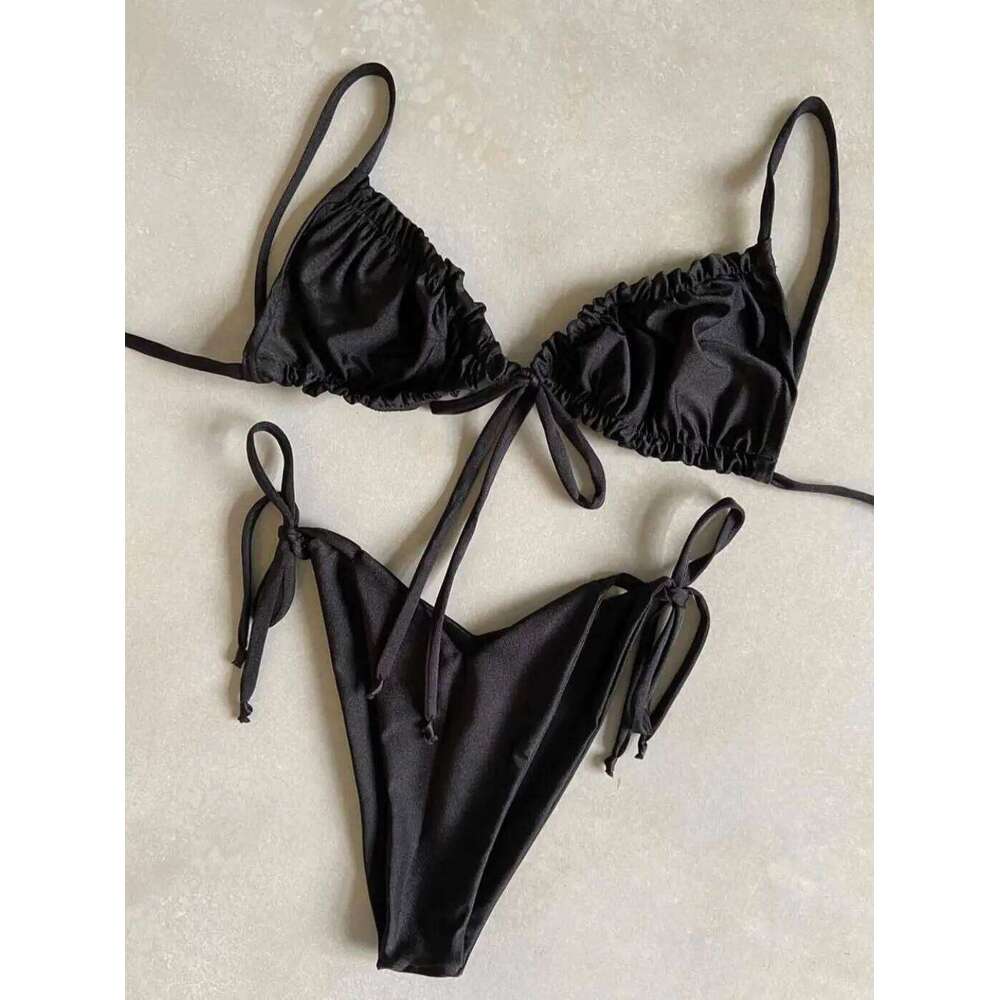 2020 women's loop strap double face plain swimsuit sexy bikini swimming pool party essential NEW C260207