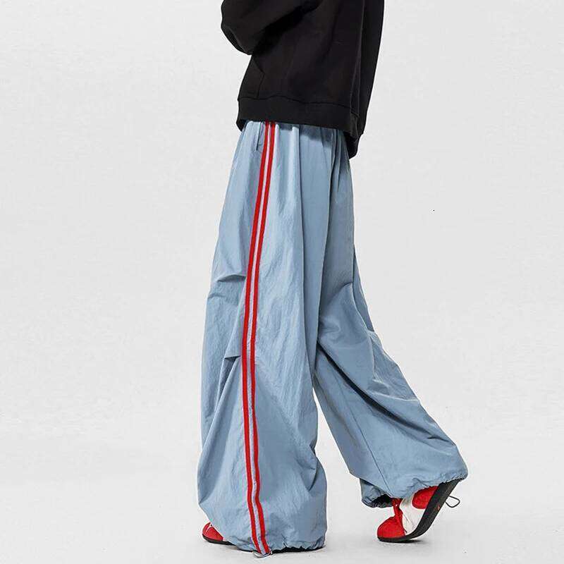 LUZHEN 2026 New Color Contrast Stripe Patchwork Baggy Straight Casual Pants Men's Women's Wide Leg Elastic Waist Trousers JY6096