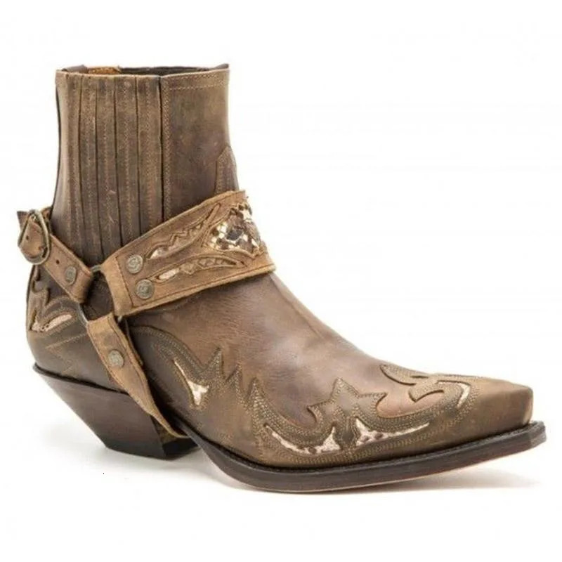 European and American fashion low heel pointed burn flower strap mens knight boots Chelsea large size 260208