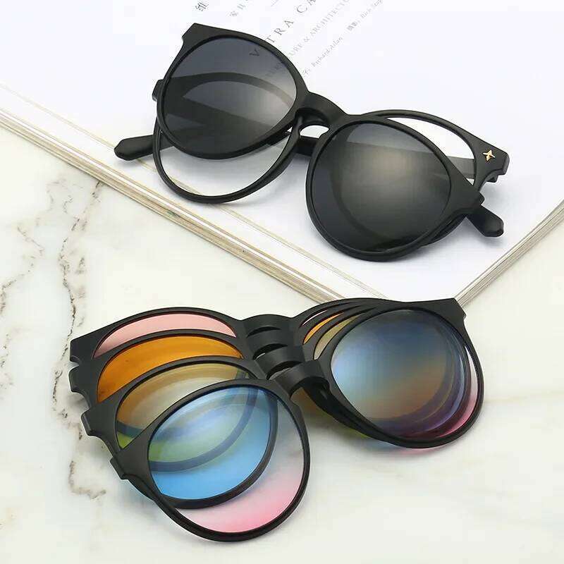 5PCS Magnetic Polarized Clip On Women Men Plastic Frame for Night Driving Sunglasses UV400 Y260207