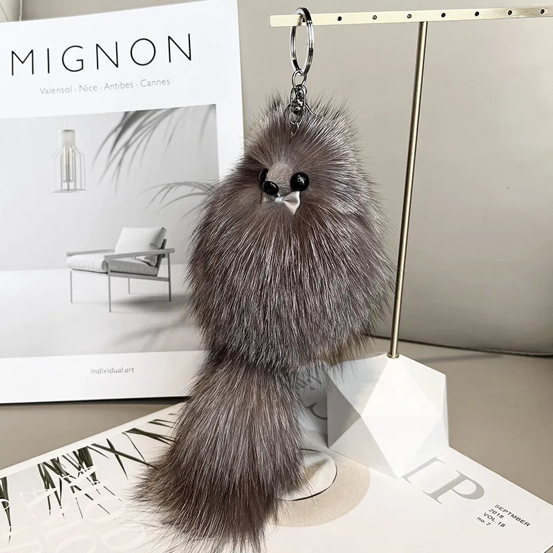 Cute Fluffy Bow-knot Fox Ball Key Chain Rings Pompom Real Fox Fur Charm Keychain Car Bag Key Ring Women Jewelry 260107